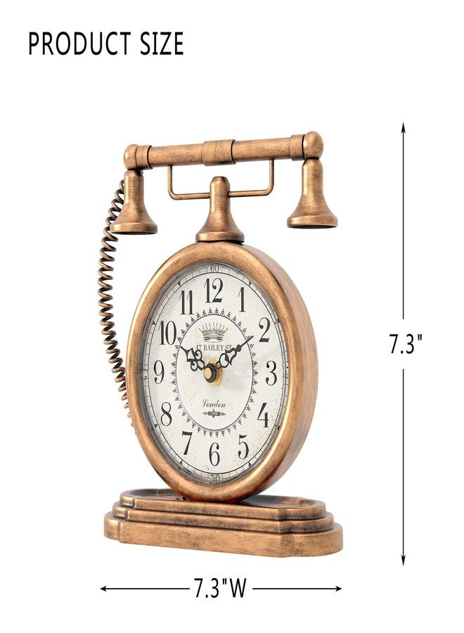 ChimeTide Vintage Table Clock, Desk and Shelf Decor Clock, Gold Antique Telephone Style Mantel Clocks, for Living Room, Farmhouse, Bedroom, Bedside, Gift (7.3" H x 7.3" W) - Image 2